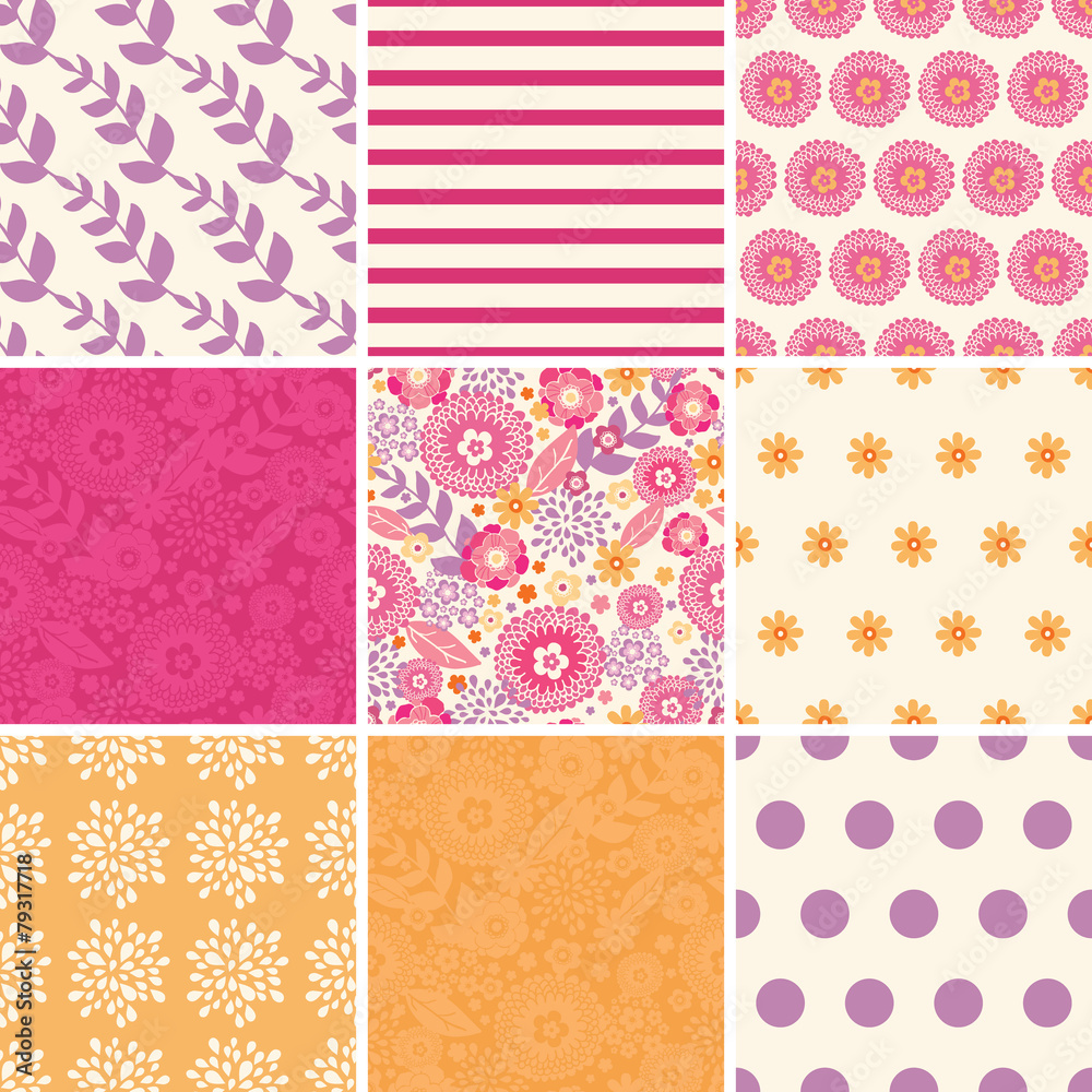 Vector Warm Summer Plants Set of Nine Matching Repeating Vector Warm Summer Plants Set of Nine Matching Repeating
