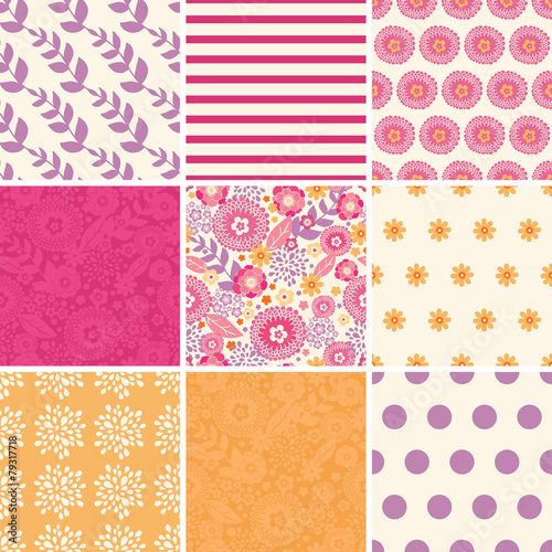 Vector Warm Summer Plants Set of Nine Matching Repeating
