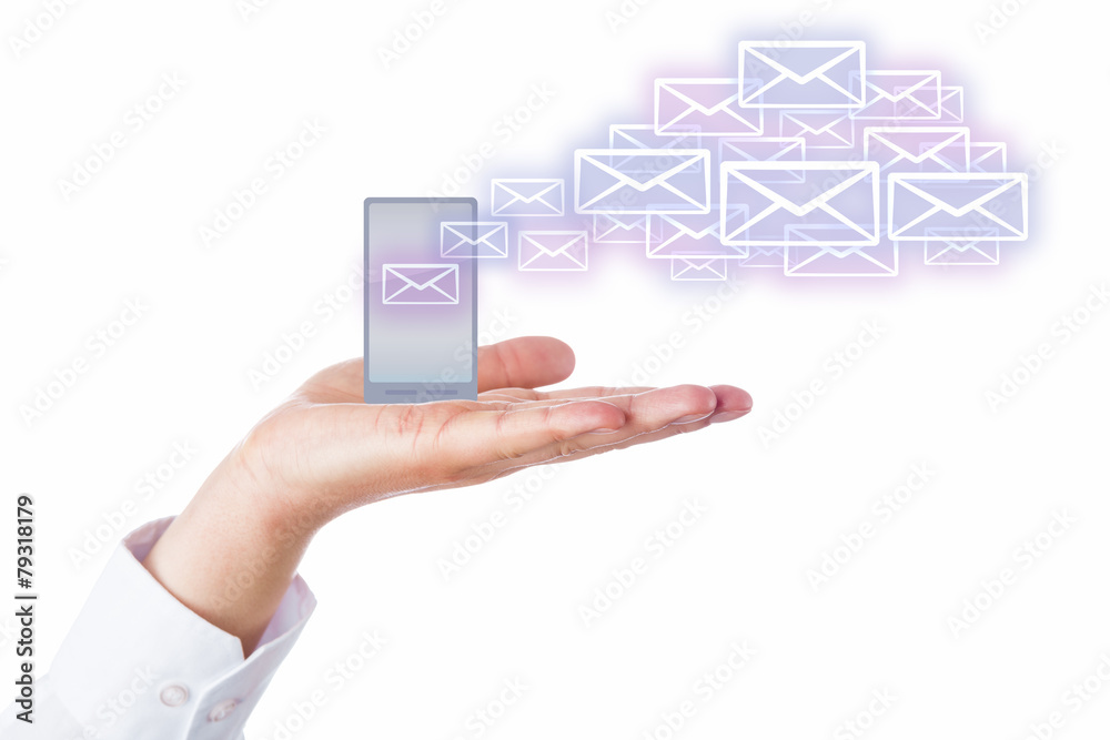 Emails Leaving Cell Phone In A Palm For The Cloud Emails Leaving Cell Phone In A Palm For The Cloud