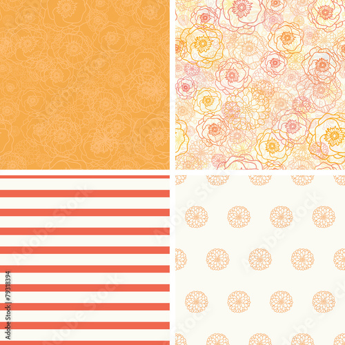 Fototapeta Naklejka Na Ścianę i Meble -  Vector Warm Flowers Set of Four Matching Repeat Patterns