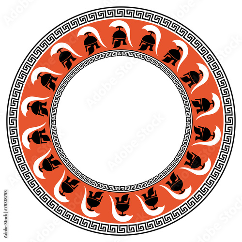 Round frame with meander and Greek helmet silhouette