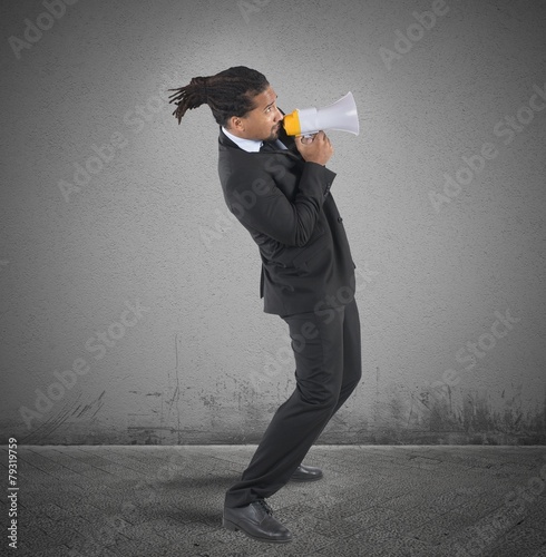 Fotografi Businessman fearful use the megaphone
