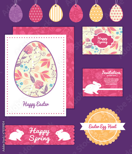Vector fresh field flowers and leaves set of Easter cards