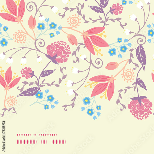 Vector Fresh Field Flowers and Leaves Horizontal Frame Seamless