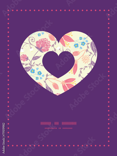 Vector fresh field flowers and leaves heart symbol frame pattern
