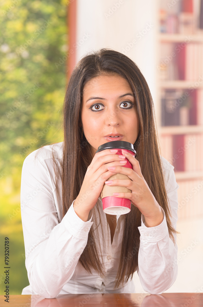 beautiful young girl drinking take away coffee beautiful young girl drinking take away coffee