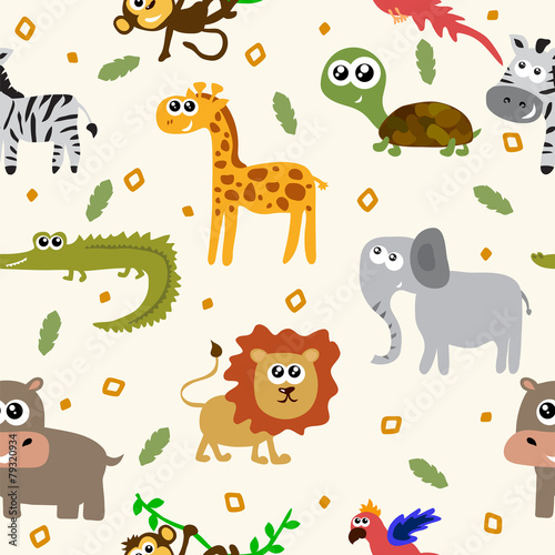 African animals seamless pattern. Cartoon childish animals