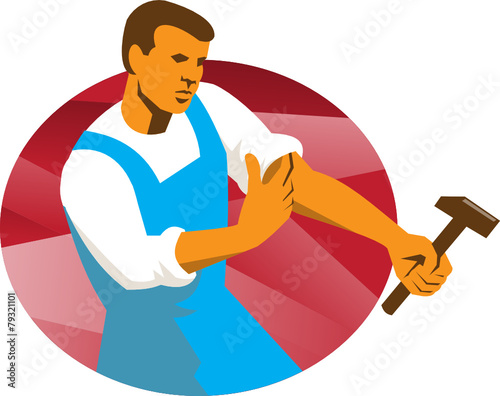 Worker With Hammer Rolling Up Sleeve Retro