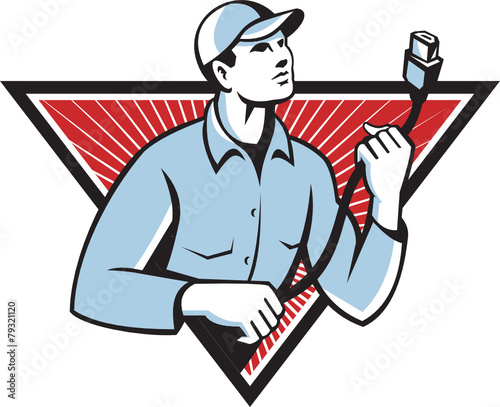 Worker Technician Holding HDMI Cable Retro