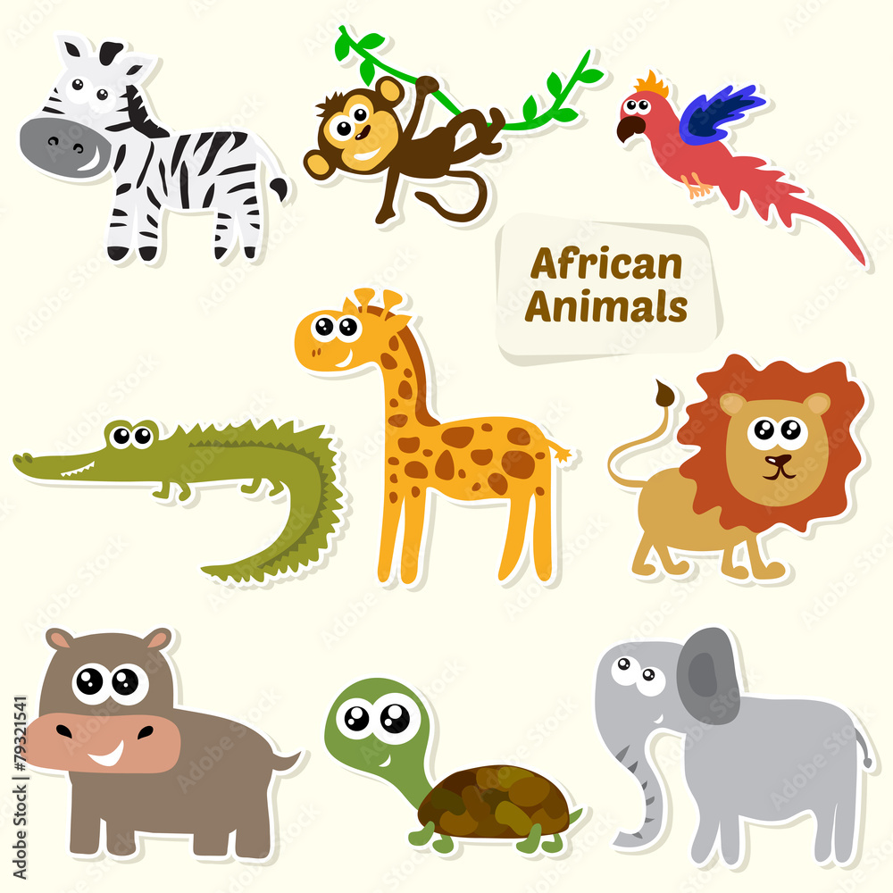 Fototapeta premium Set of jungle animals. Cute cartoon African animals