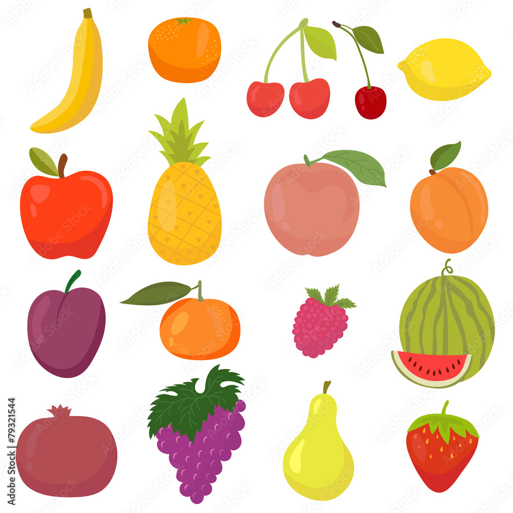 Set of hand drawn, cartoon fruits. Fresh and juicy Set of hand drawn, cartoon fruits. Fresh and juicy