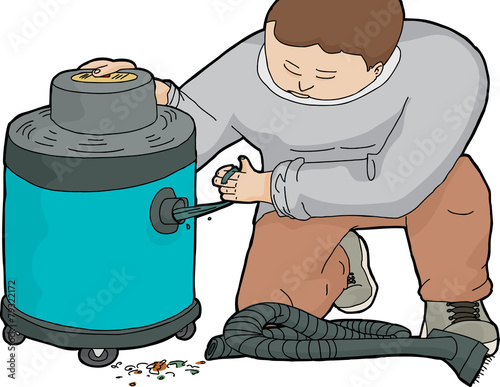 Man Unclogging Wet-Dry Vacuum