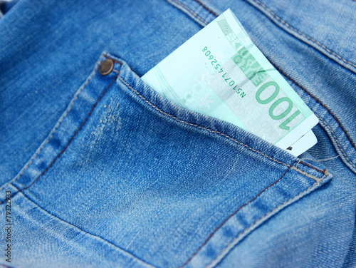Canvas-taulu Jeans Shorts with 100 Euro Bank Bill in Pocket