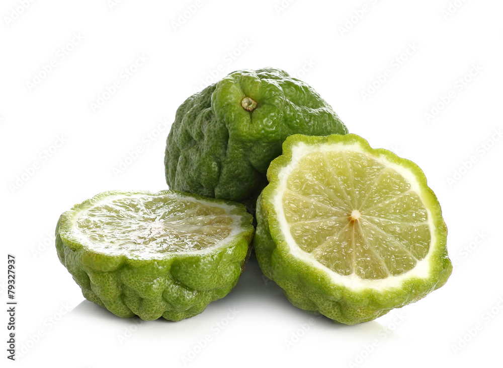 Fototapeta premium Citrus hystrix, Bergamot, kaffir lime, Leech Lime isolated on wh