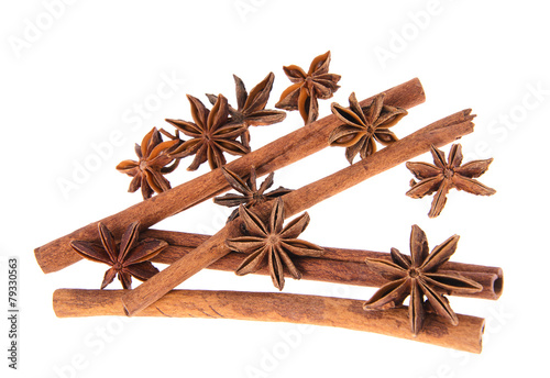 Dried Cinnamon, Anise. Isolated