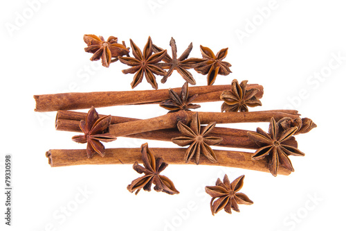 Dried Cinnamon, Anise. Isolated