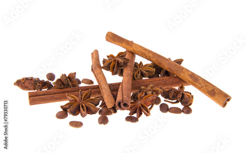 Dried Cinnamon, Anise. Isolated