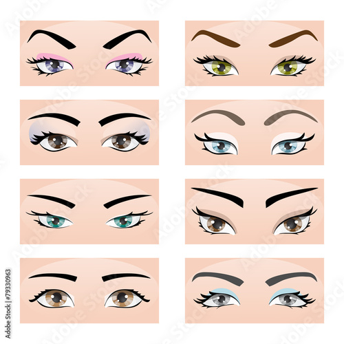 Set of female eyes and eyebrows. Vector illustration, eps10