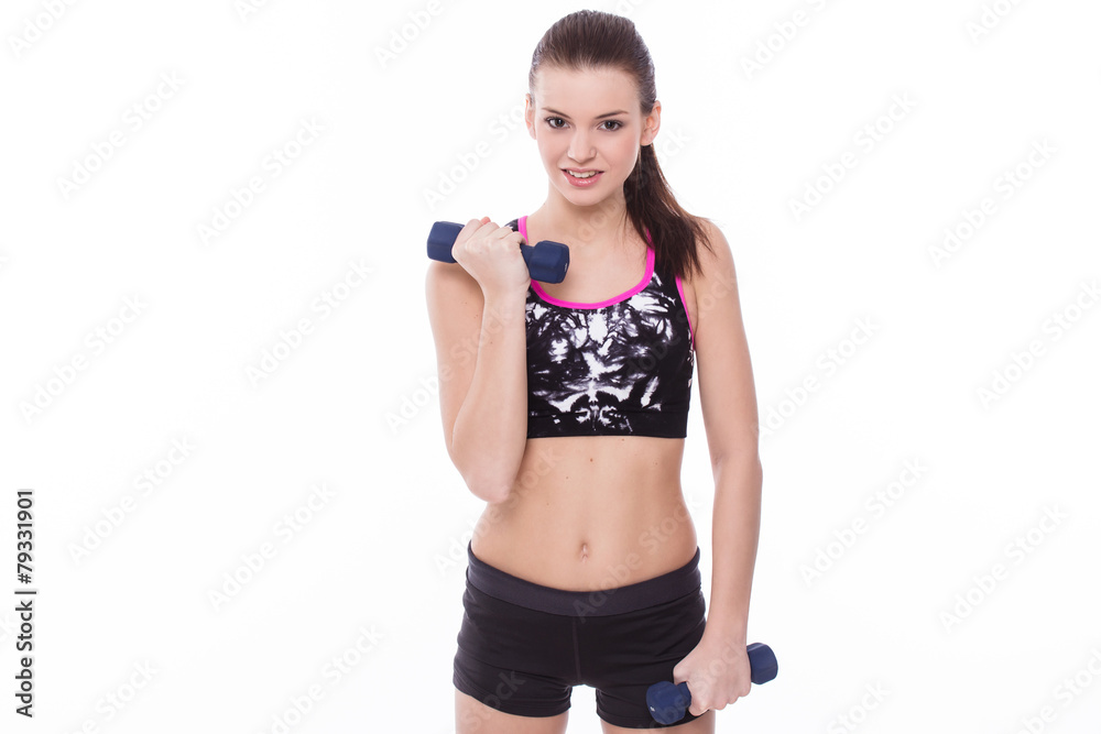 Healthy fitness girl with barbell Healthy fitness girl with barbell