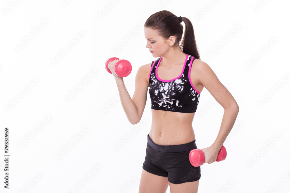 Healthy fitness girl with barbell Healthy fitness girl with barbell