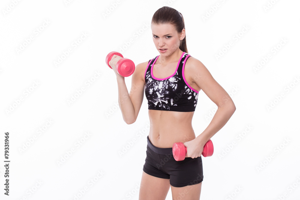 Healthy fitness girl with barbell Healthy fitness girl with barbell