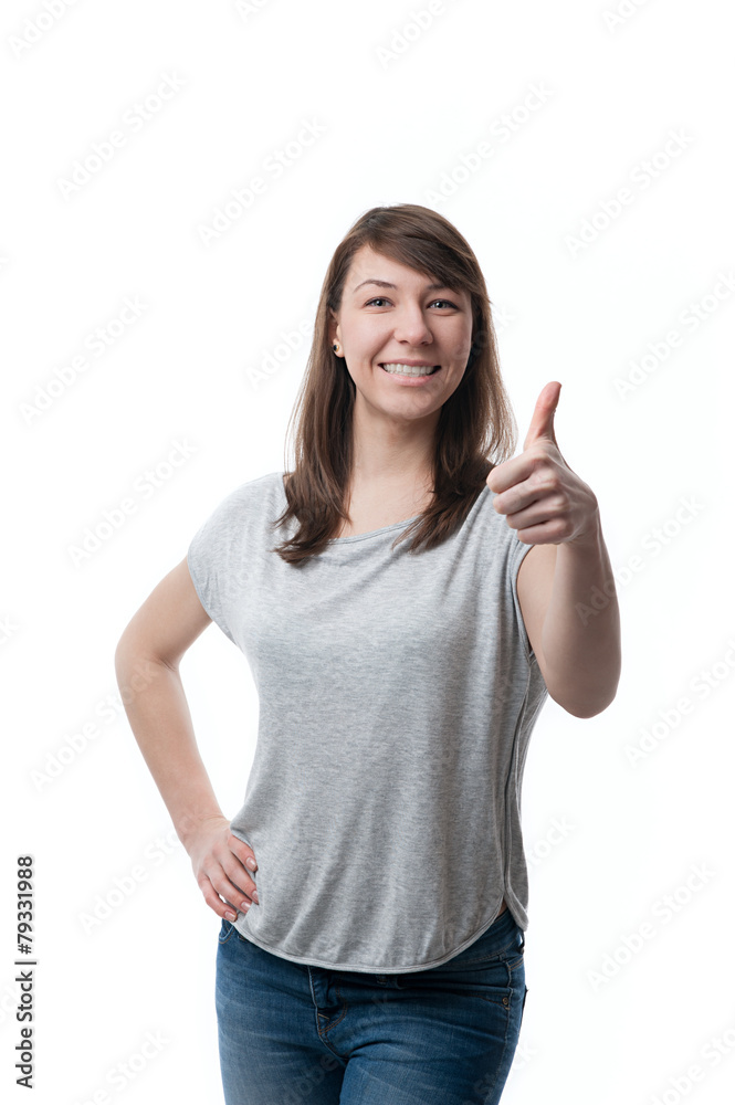 Young woman showing thumbs up Young woman showing thumbs up