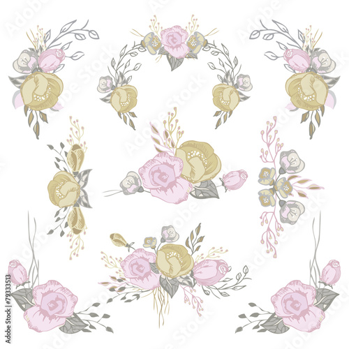 set to  hand draw flowers, floral elements