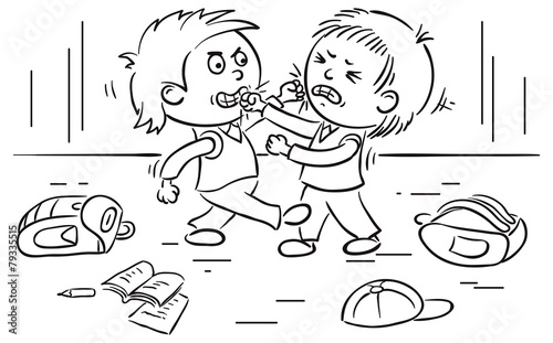 Two schoolboys are fighting