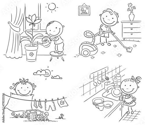 Kids helping their parents with the housework