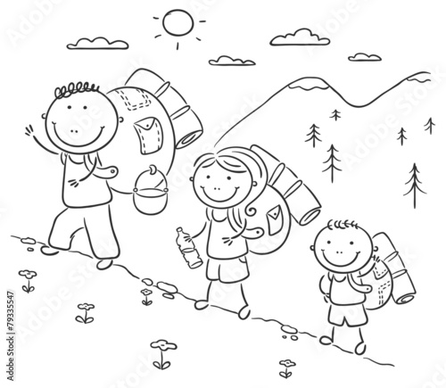 Family hiking in the mountains