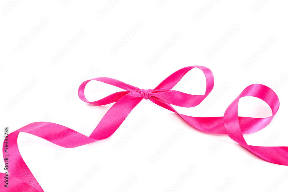 Festive pink ribbon curls on a white background. Festive pink ribbon curls on a white background.