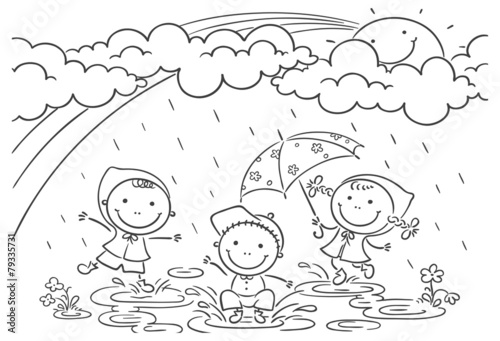 Kids playing in the rain