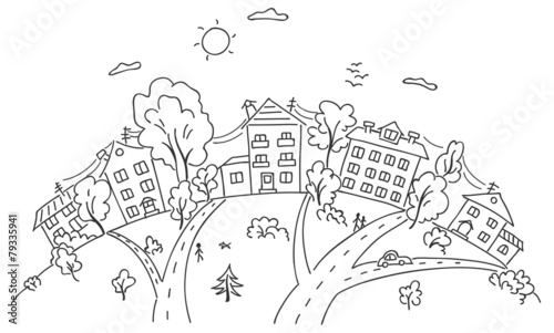 Cartoon town on a hill