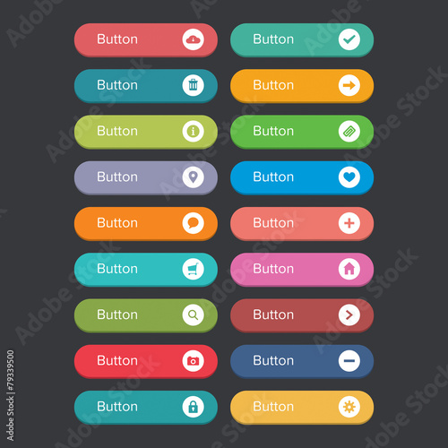 Flat rounded button set with icons