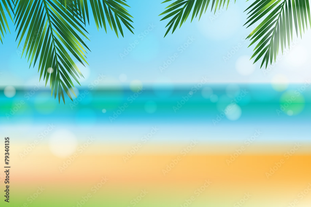 Summer time at the beach with coconut leaf on top Summer time at the beach with coconut leaf on top