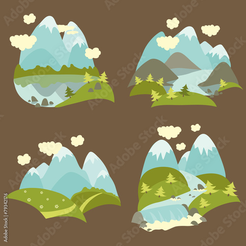 Mountain landscape icons set