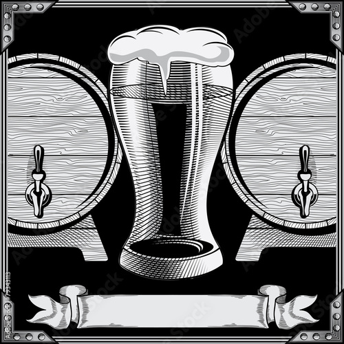 Glass & two barrels of beer