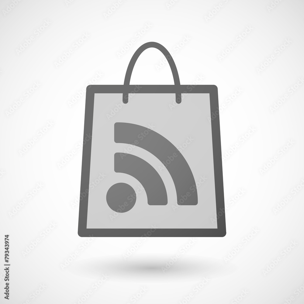 Shopping bag icon with a RSS sign