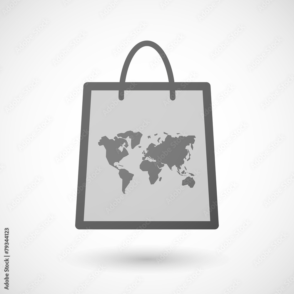 Shopping bag icon with a world map Shopping bag icon with a world map