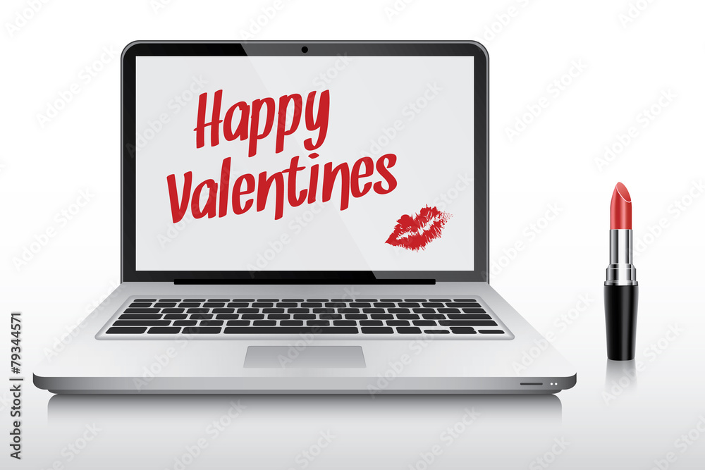 Happy Valentines with kiss in laptop screen Happy Valentines with kiss in laptop screen