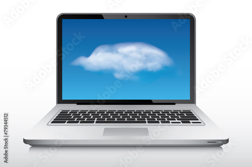 Laptop with realistic cloud on screen as a wallpaper