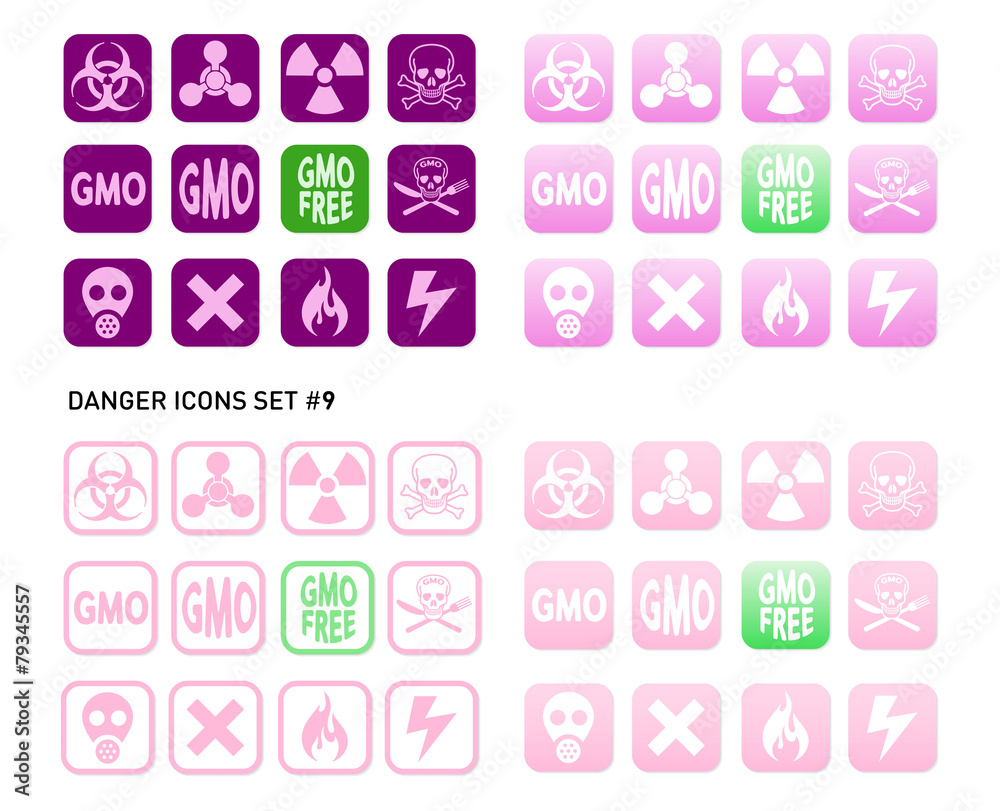 Set of icons for dangerous and hazardous product like radiations, poisons, toxic substances or fire and electricity Set of icons for dangerous and hazardous product like radiations, poisons, toxic substances or fire and electricity