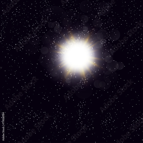 Sun view from the galaxy space, vector illustration background