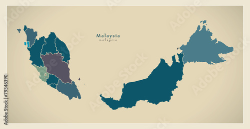 Modern Map - Malaysia with federal states MY