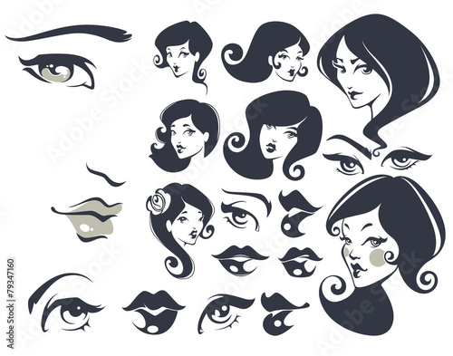 beautiful faces, vector woman collection