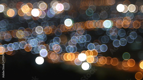 Bokeh of city at night by defocus lighting of building and traff photo