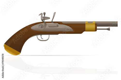 old retro flintlock pistol vector illustration