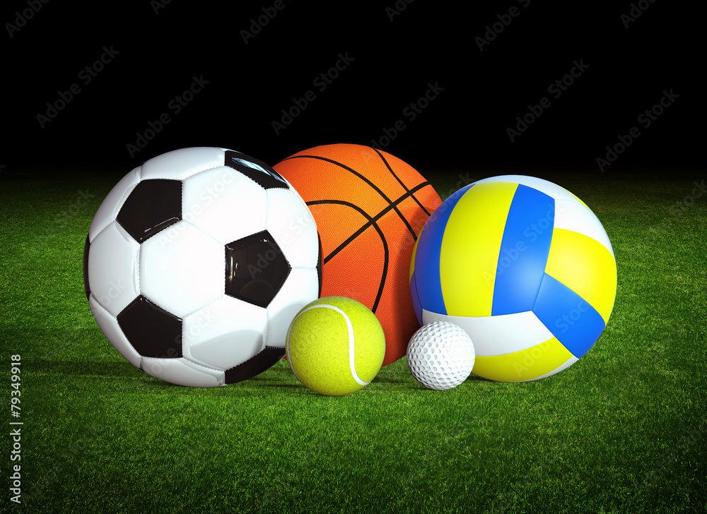 sports balls on grass