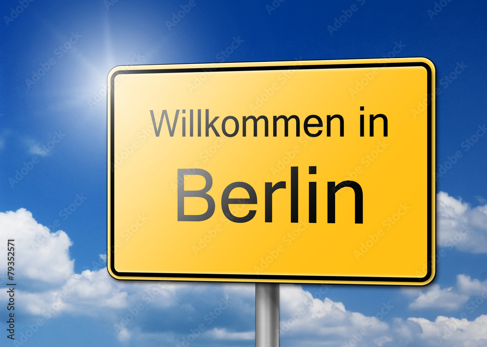 Herzlich Willkommen in Berlin Schild Hintergrund