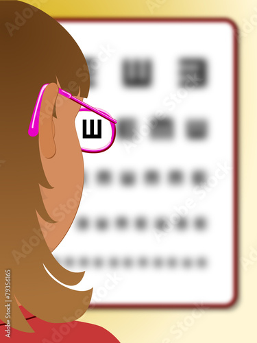 Niña con gafas leyendo una tabla optométrica